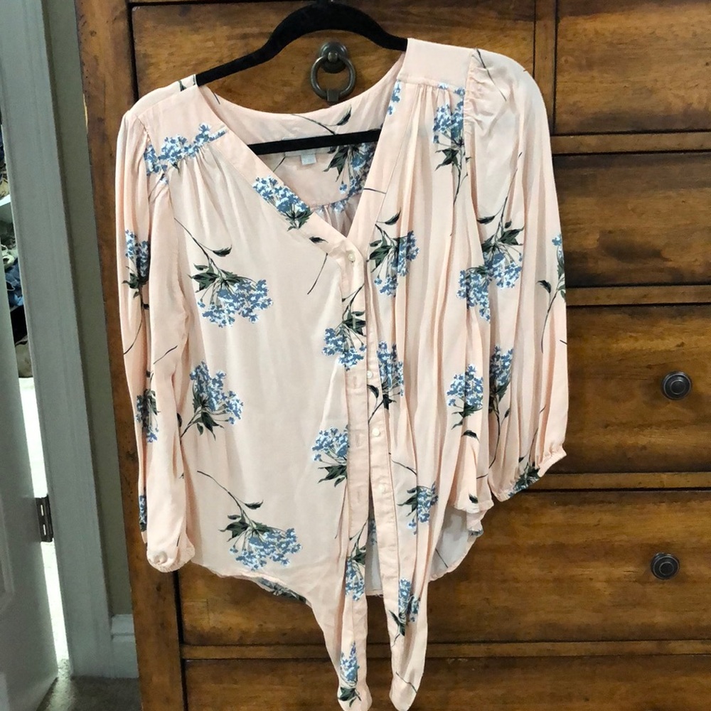 LOFT tie waist floral blouse button up